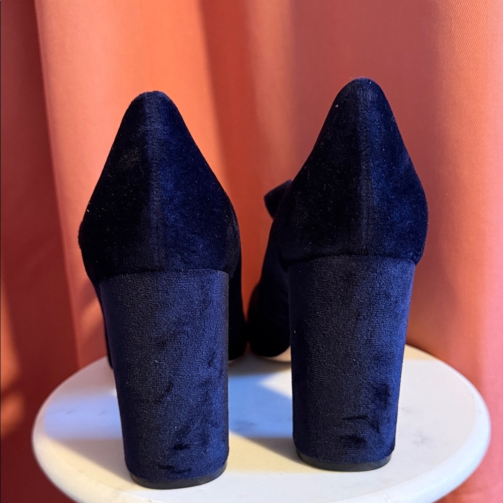 NWOT Lands' End Midnight Sapphire Velvet Block Heel Mary Janes Size 11 - Picture 2 of 11